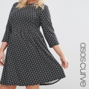 ASOS CURVE Skater Dress in Spot Print 3/4 Sleeve